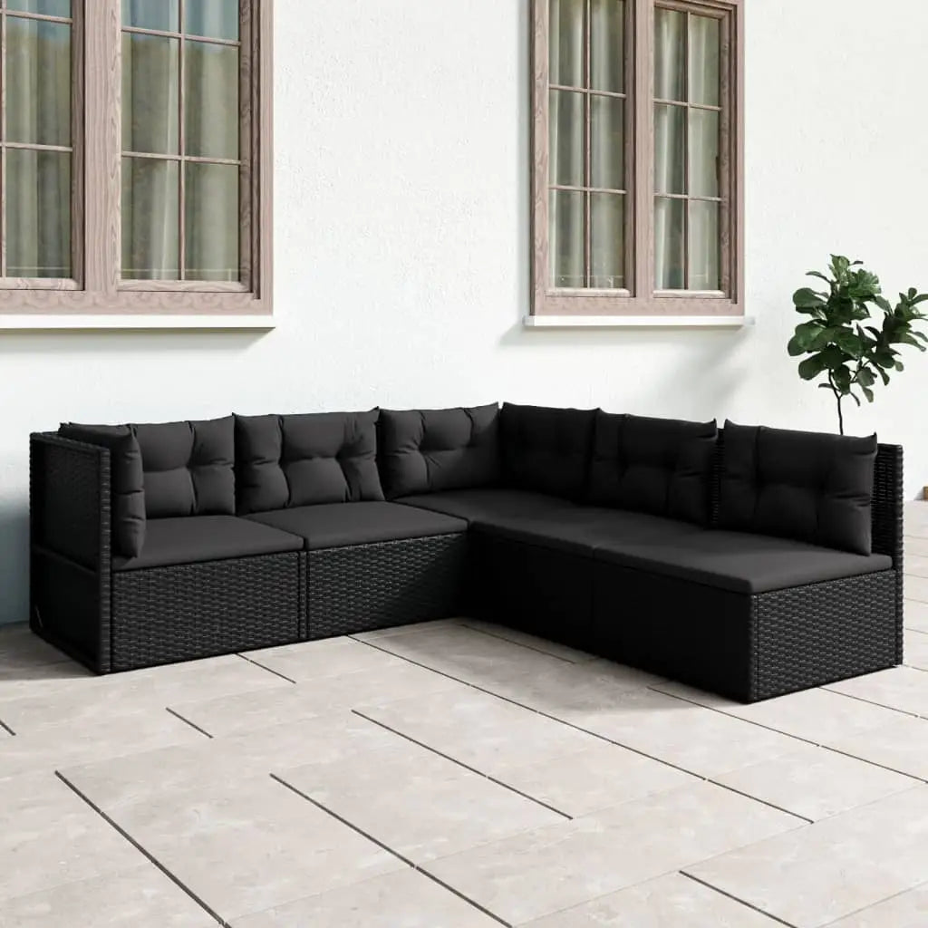 vidaXL 5 Piece Patio Lounge Set with Cushions Black Poly Rattan - Outdoor Lounge Set