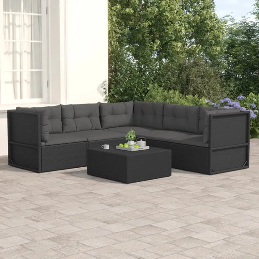 vidaXL 5 Piece Patio Lounge Set with Cushions Black Poly Rattan - Outdoor Lounge Set