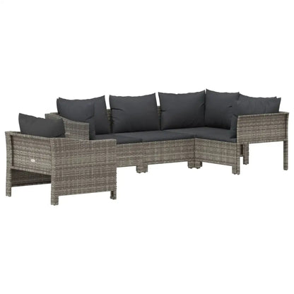 vidaXL 5 Piece Patio Lounge Set with Cushions Gray Poly Rattan - Outdoor Furniture Set