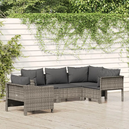 vidaXL 5 Piece Patio Lounge Set with Cushions Gray Poly Rattan - Outdoor Furniture Set