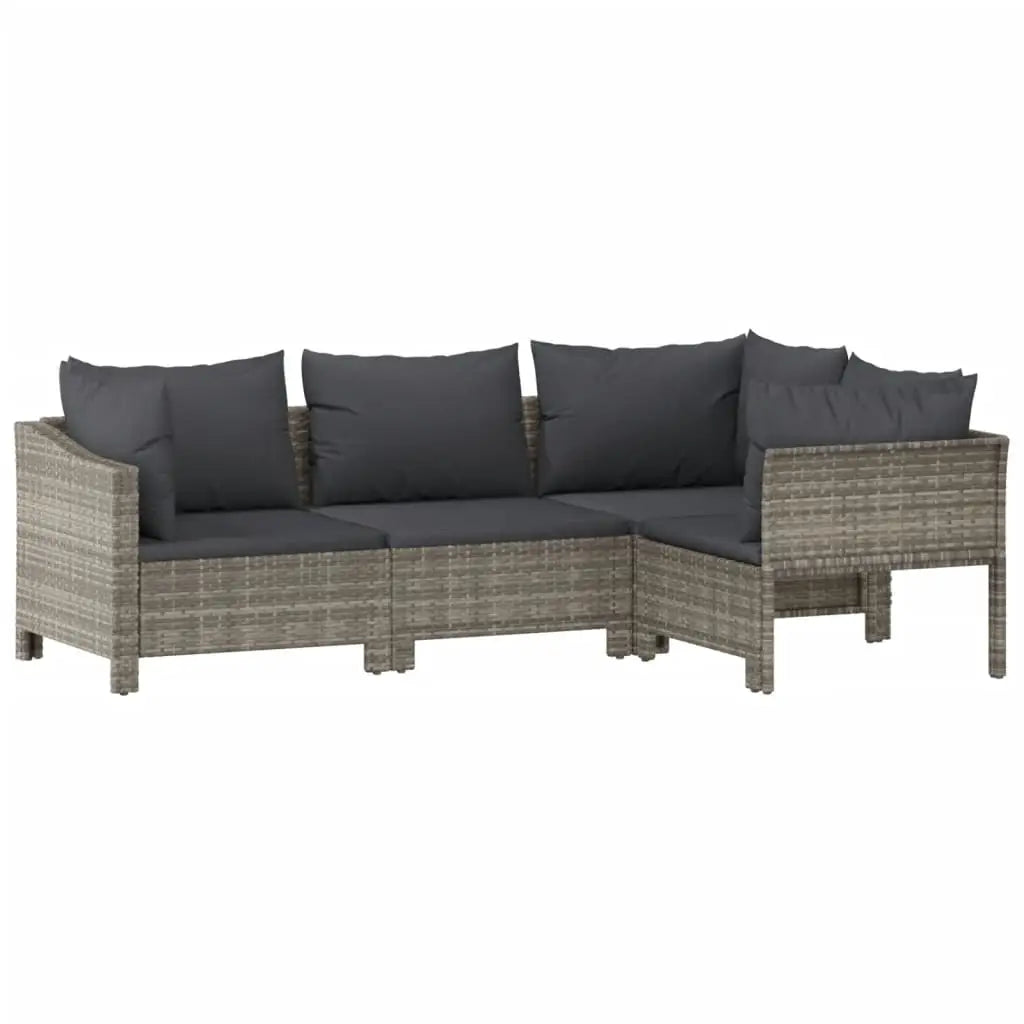 vidaXL 5 Piece Patio Lounge Set with Cushions Gray Poly Rattan - Outdoor Furniture Set