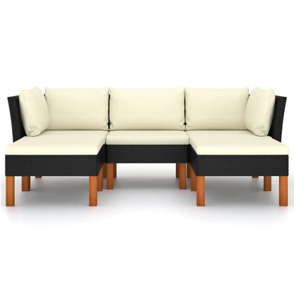 vidaXL 5 Piece Patio Lounge Set with Cushions Poly Rattan Black - Lounge Set