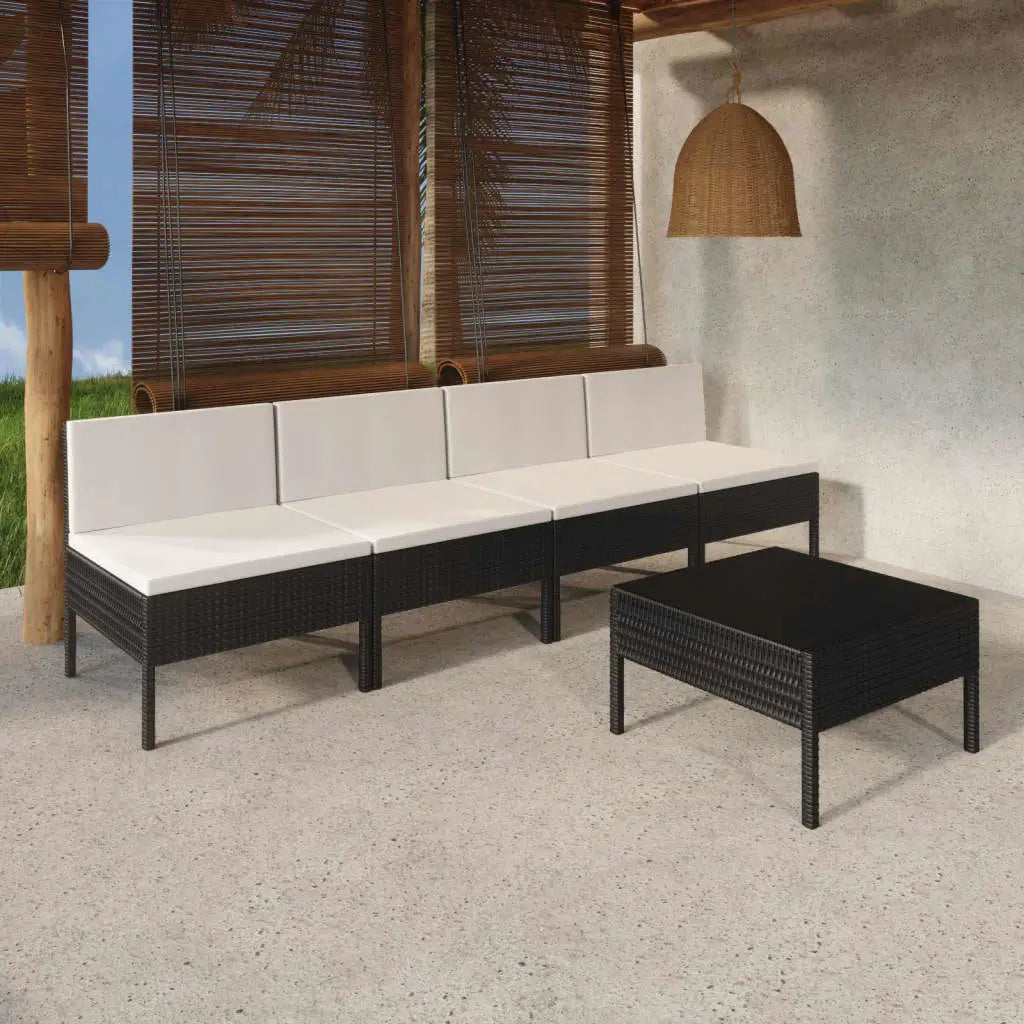 vidaXL 5 Piece Patio Lounge Set with Cushions Poly Rattan Black - Patio Lounge Set