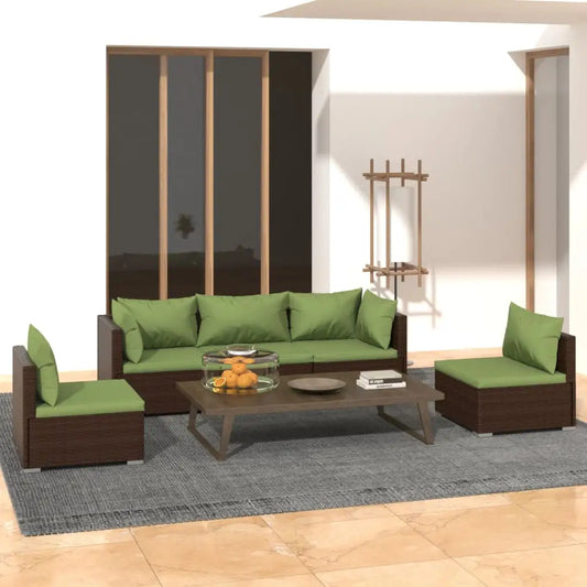 vidaXL 5 Piece Patio Lounge Set with Cushions Poly Rattan Brown - Patio Lounge Set