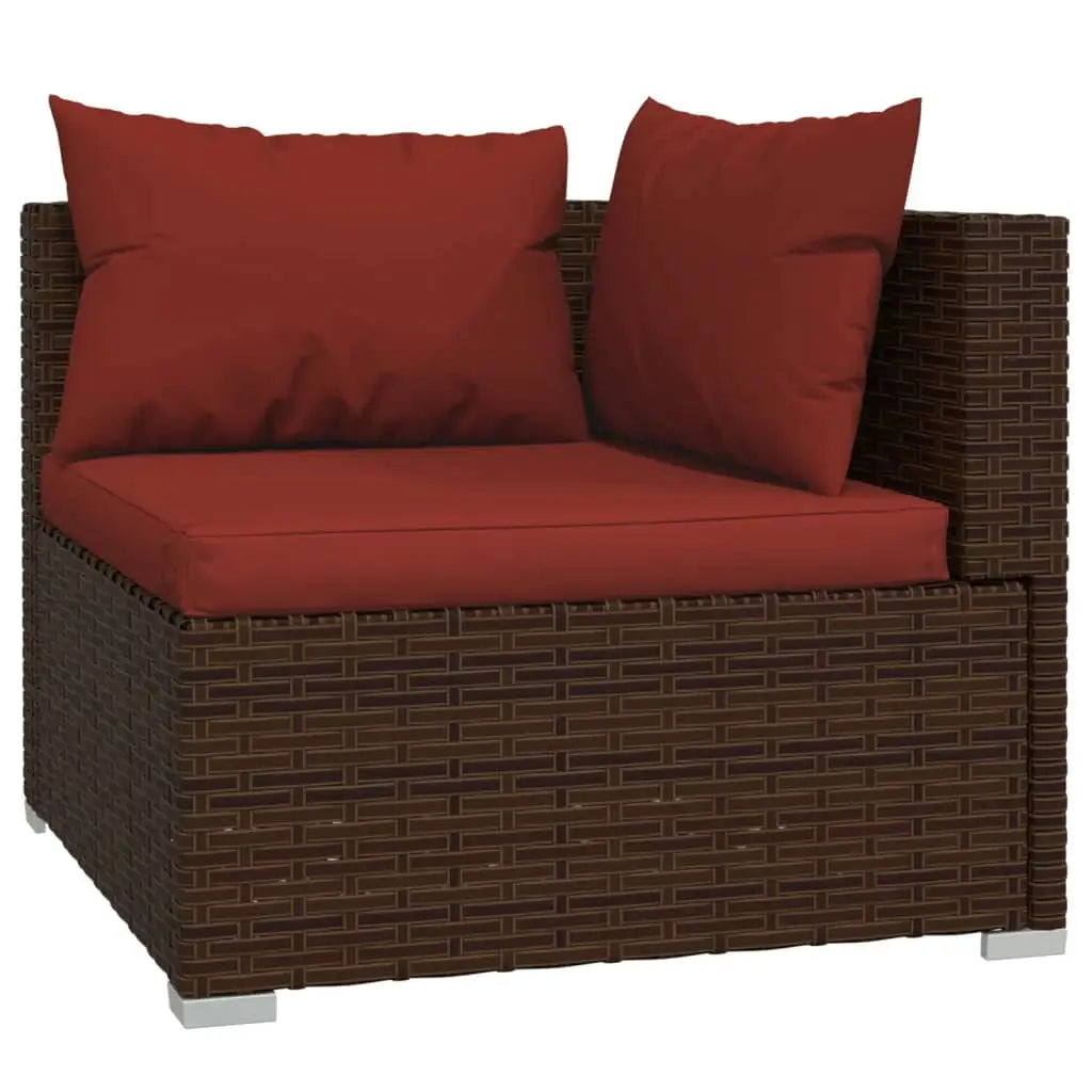 vidaXL 5 Piece Patio Lounge Set with Cushions Poly Rattan Brown - Furniture > Outdoor Furniture > Outdoor Furniture Sets