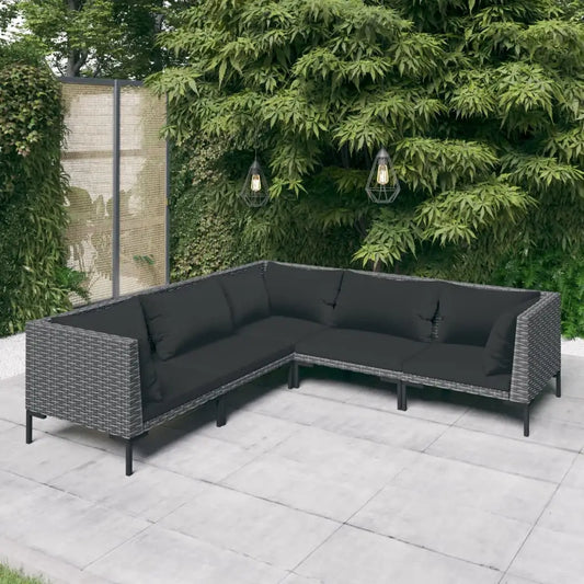 vidaXL 5 Piece Patio Lounge Set with Cushions Poly Rattan Dark Gray - Patio Lounge Set