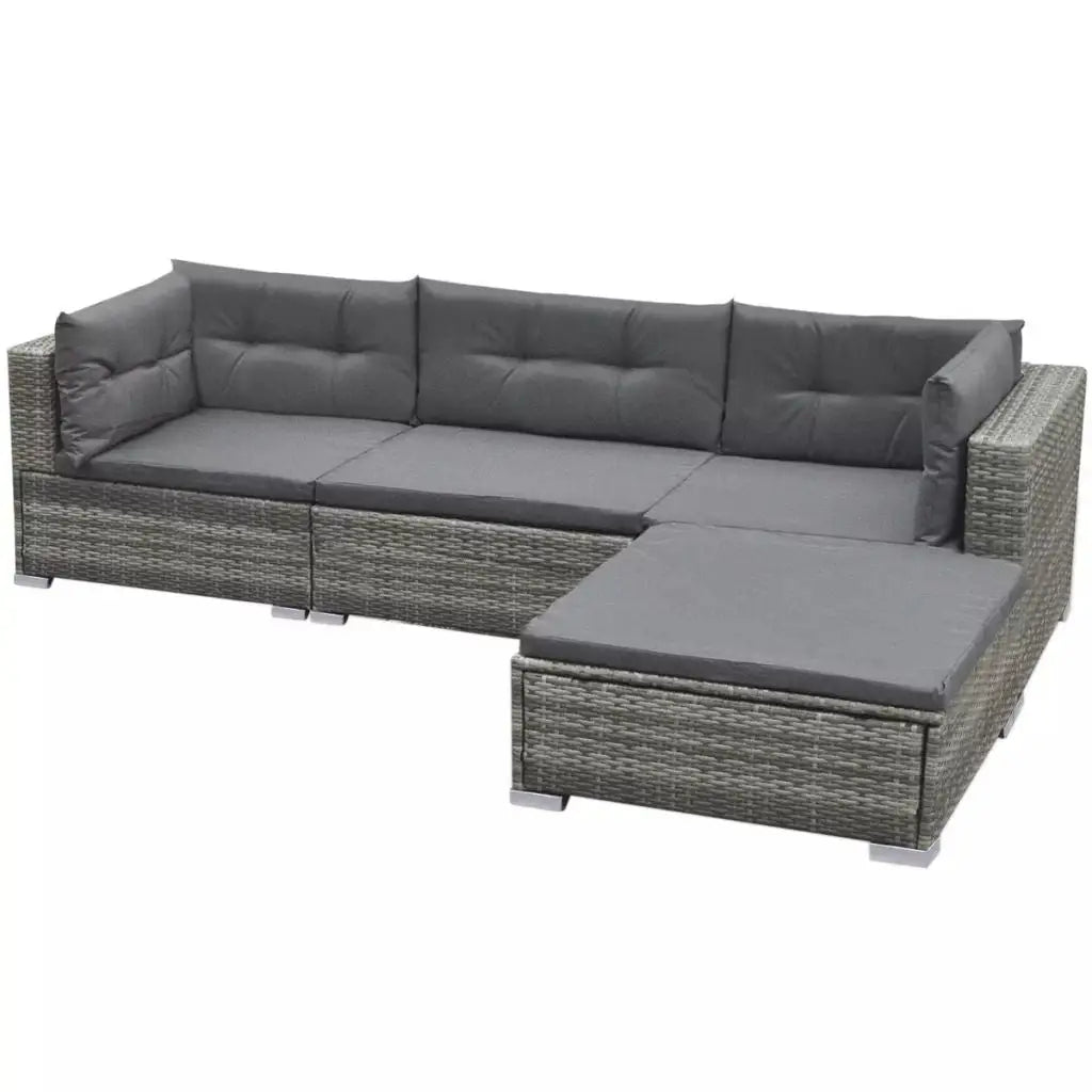 vidaXL 5 Piece Patio Lounge Set with Cushions Poly Rattan Gray - Lounge Set