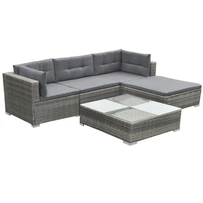 vidaXL 5 Piece Patio Lounge Set with Cushions Poly Rattan Gray - Lounge Set