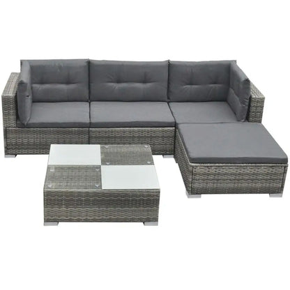 vidaXL 5 Piece Patio Lounge Set with Cushions Poly Rattan Gray - Lounge Set