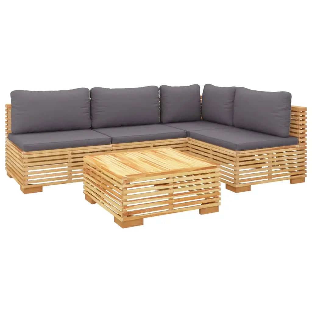 vidaXL 5 Piece Patio Lounge Set with Cushions Solid Wood Teak - Lounge Set