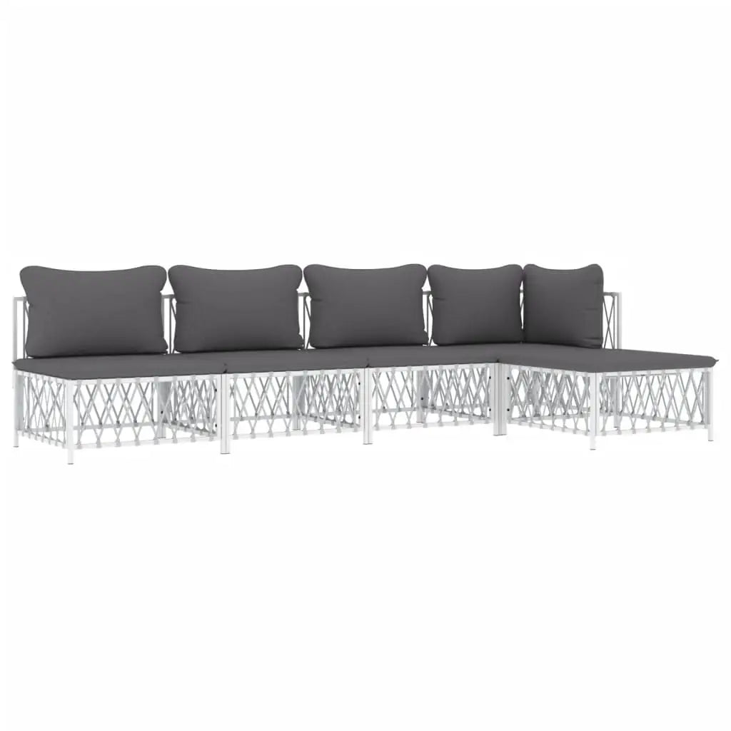 vidaXL 5 Piece Patio Lounge Set with Cushions White Steel - Outdoor Lounge Set