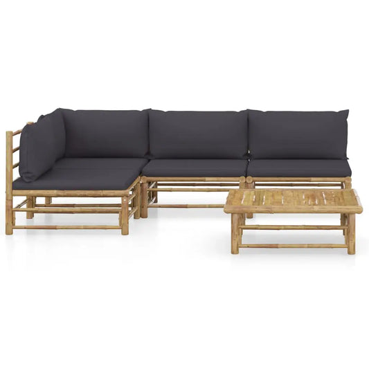 vidaXL 5 Piece Patio Lounge Set with Dark Gray Cushions Bamboo - Lounge Set