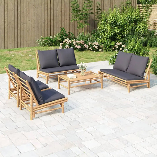 vidaXL 5 Piece Patio Lounge Set with Dark Gray Cushions Bamboo - Outdoor Lounge Set