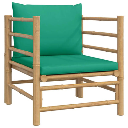 vidaXL 5 Piece Patio Lounge Set with Green Cushions Bamboo - Patio Lounge Set