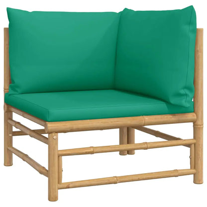vidaXL 5 Piece Patio Lounge Set with Green Cushions Bamboo - Furniture > Outdoor Furniture > Outdoor Furniture Sets