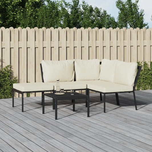 vidaXL 5 Piece Patio Lounge Set with Sand Cushions Steel - Furniture > Outdoor Furniture > Outdoor Furniture Sets