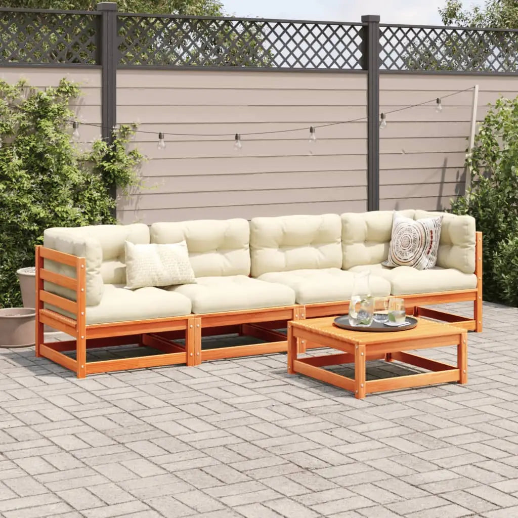 vidaXL 5 Piece Patio Sofa Set Wax Brown Solid Wood Pine - Patio Sofa Set
