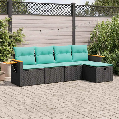 vidaXL 5 Piece Patio Sofa Set with Cushions Black Poly Rattan - Patio Sofa Set