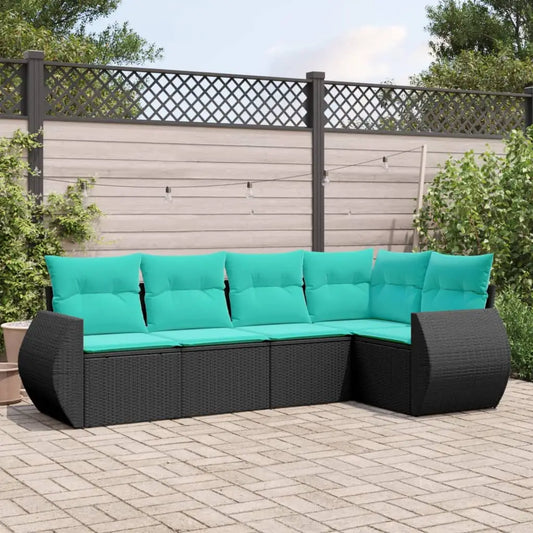 vidaXL 5 Piece Patio Sofa Set with Cushions Black Poly Rattan - Sofa Set