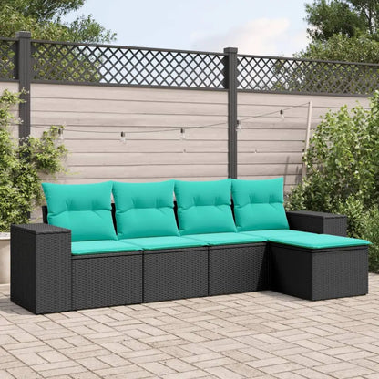 vidaXL 5 Piece Patio Sofa Set with Cushions Black Poly Rattan - Patio Sofa Set