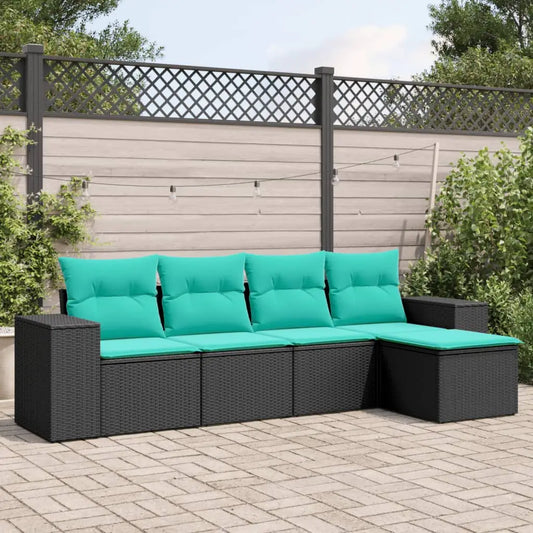 vidaXL 5 Piece Patio Sofa Set with Cushions Black Poly Rattan - Patio Sofa Set
