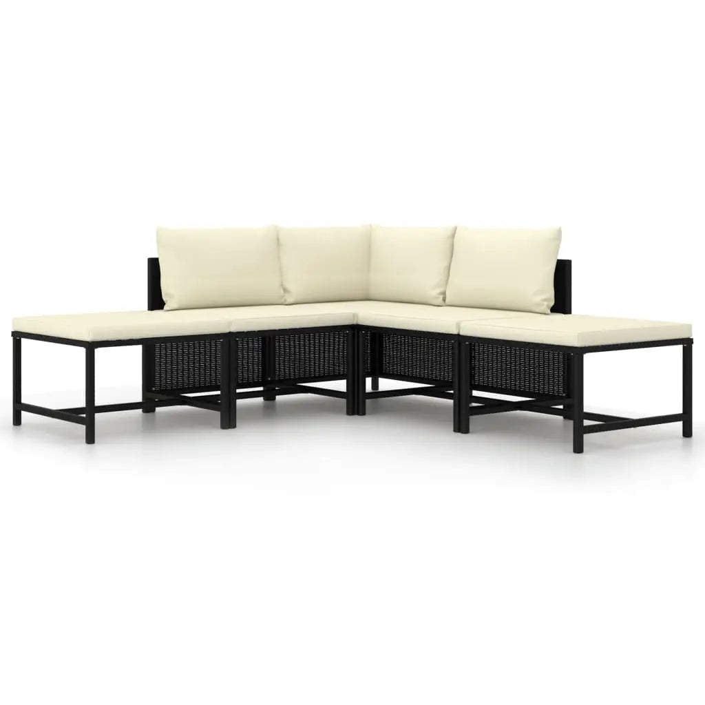 vidaXL 5 Piece Patio Sofa Set with Cushions Black Poly Rattan - Patio Sofa Set