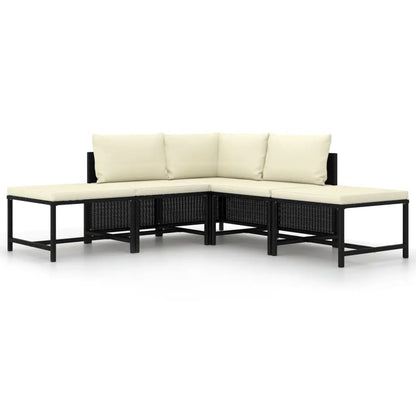 vidaXL 5 Piece Patio Sofa Set with Cushions Black Poly Rattan - Patio Sofa Set