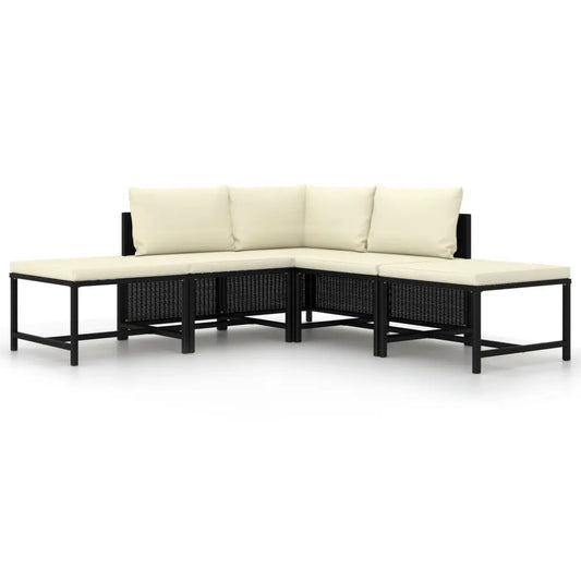 vidaXL 5 Piece Patio Sofa Set with Cushions Black Poly Rattan - Patio Sofa Set