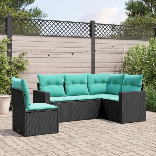 vidaXL 5 Piece Patio Sofa Set with Cushions Black Poly Rattan - Outdoor Sofa Set
