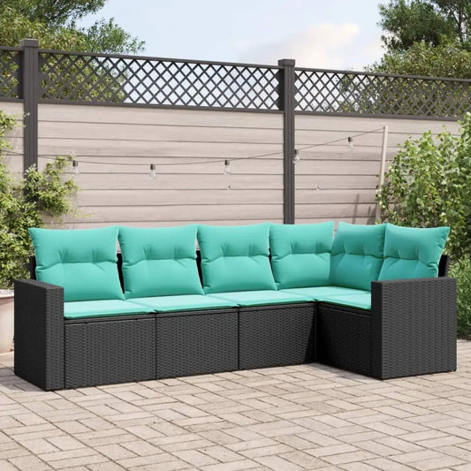 vidaXL 5 Piece Patio Sofa Set with Cushions Black Poly Rattan - Outdoor Sofa Set