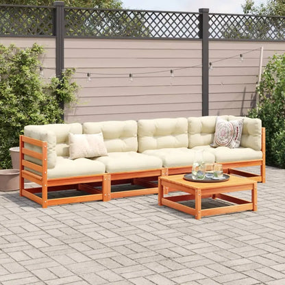 vidaXL 5 Piece Patio Sofa Set with Cushions Wax Brown Solid Wood Pine - Outdoor Furniture Set