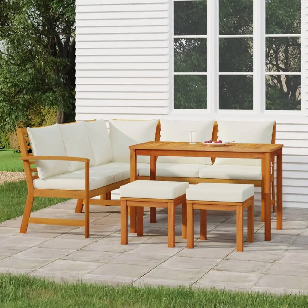 vidaXL 6 Piece Patio Dining Set with Cushions Solid Wood Acacia - Dining Set