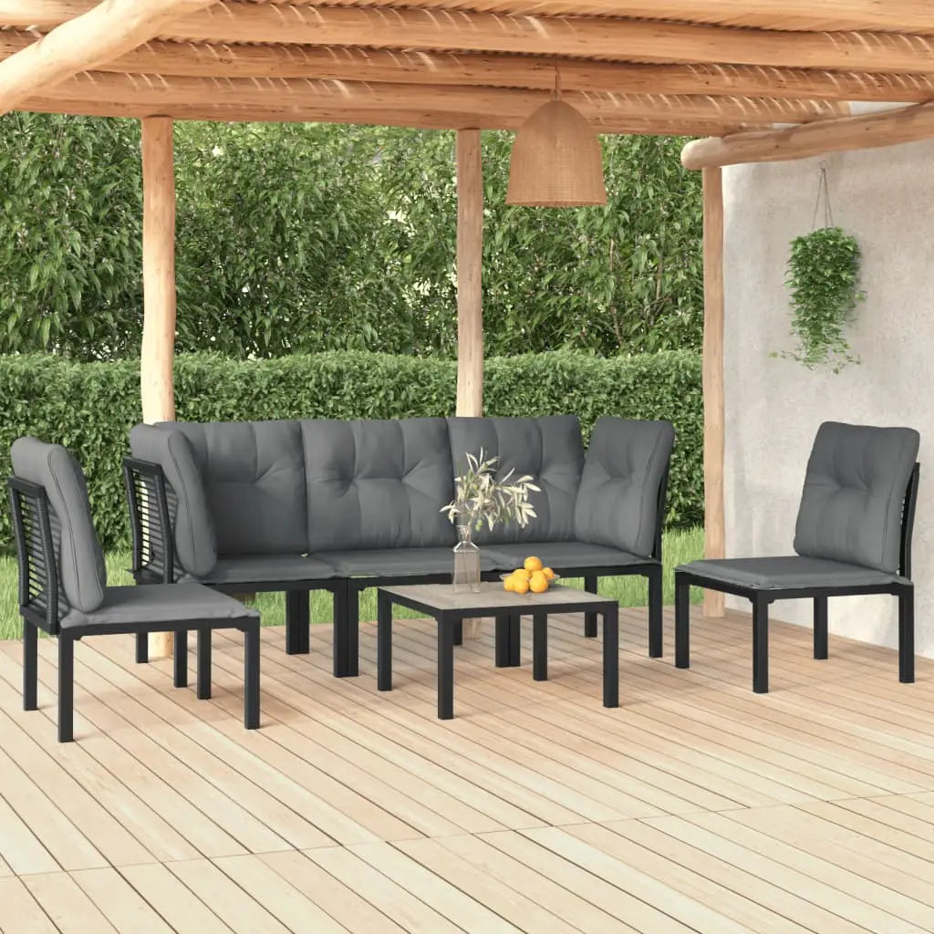 vidaXL 6 Piece Patio Lounge Set Black and Gray Poly Rattan - Outdoor Lounge Set