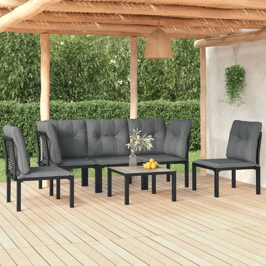 vidaXL 6 Piece Patio Lounge Set Black and Gray Poly Rattan - Outdoor Lounge Set