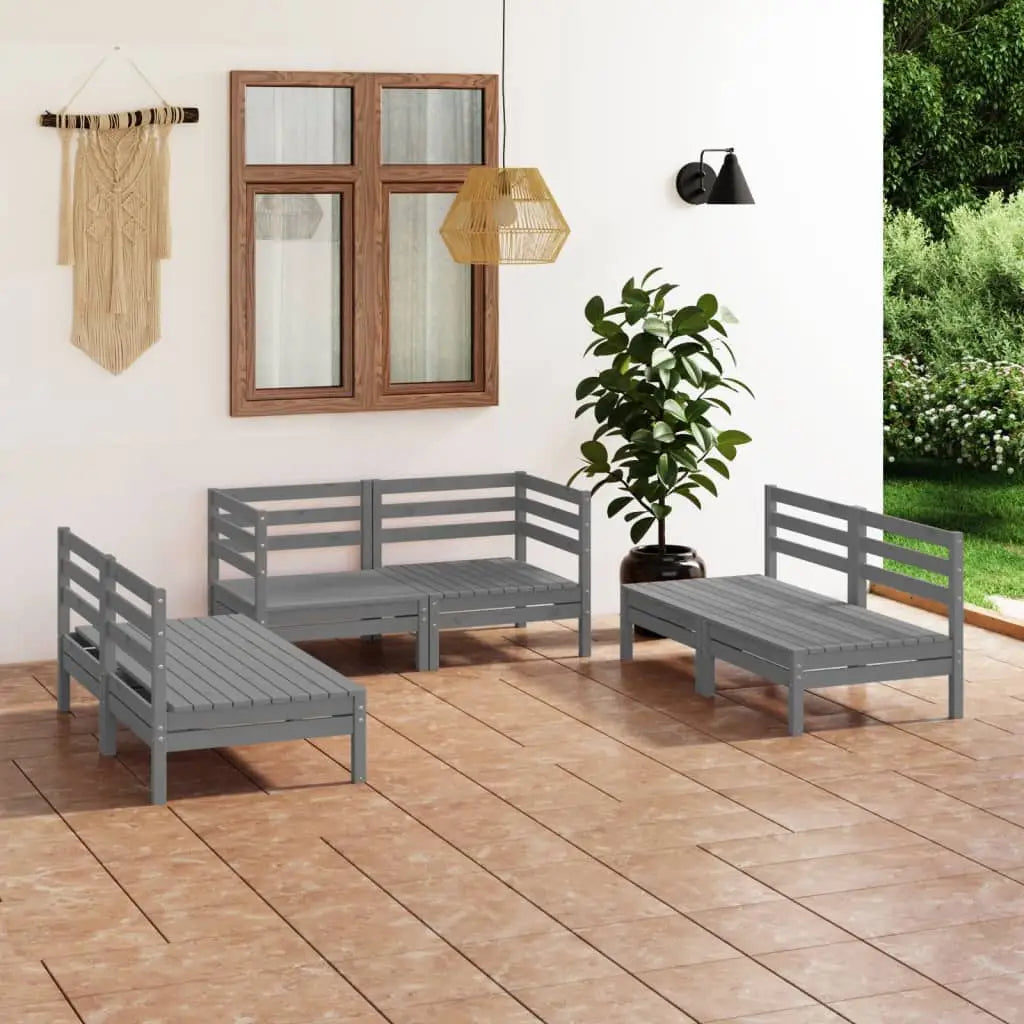 vidaXL 6 Piece Patio Lounge Set Black Solid Pinewood - Patio Lounge Set