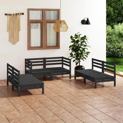vidaXL 6 Piece Patio Lounge Set Black Solid Pinewood - Patio Lounge Set