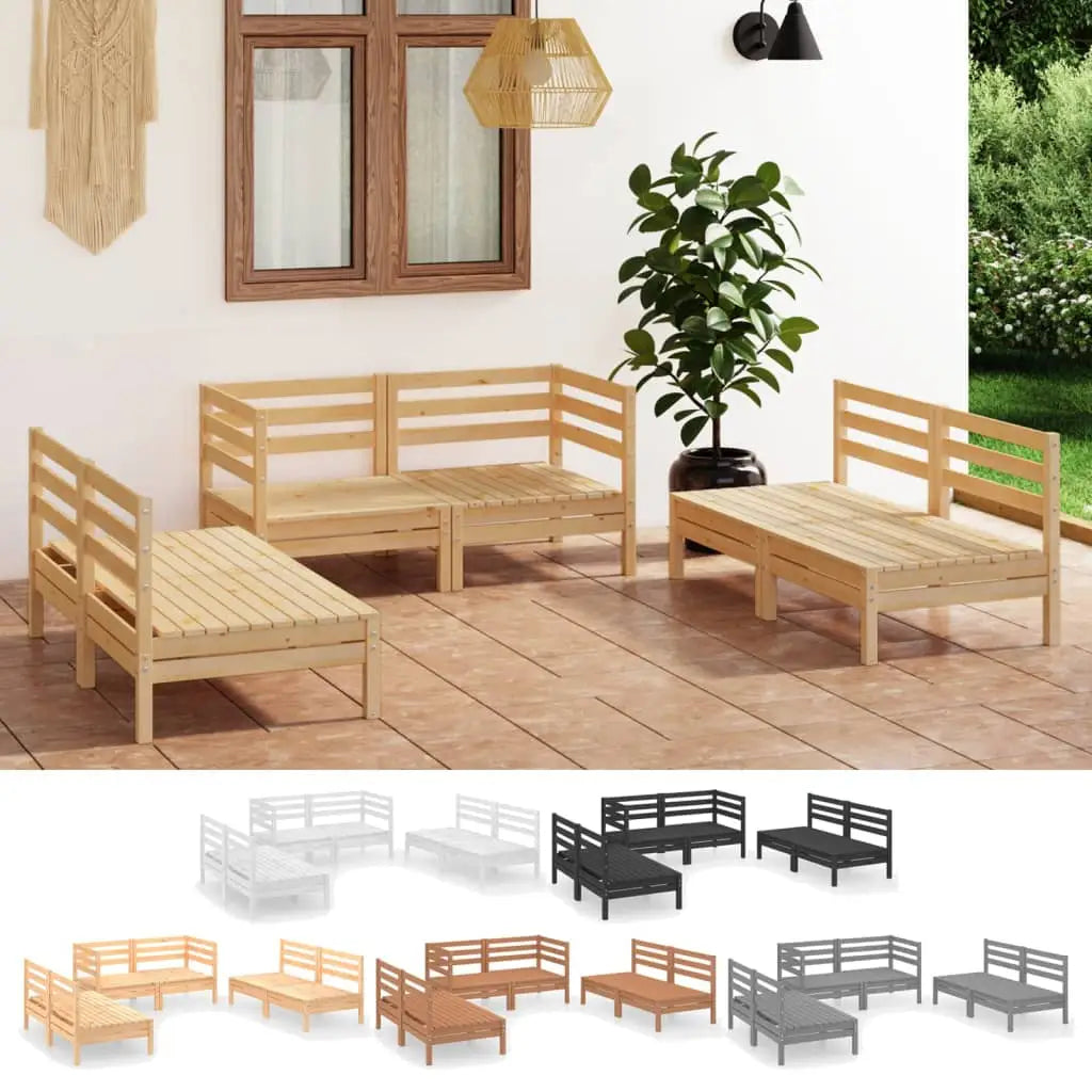 vidaXL 6 Piece Patio Lounge Set Black Solid Pinewood - Patio Lounge Set