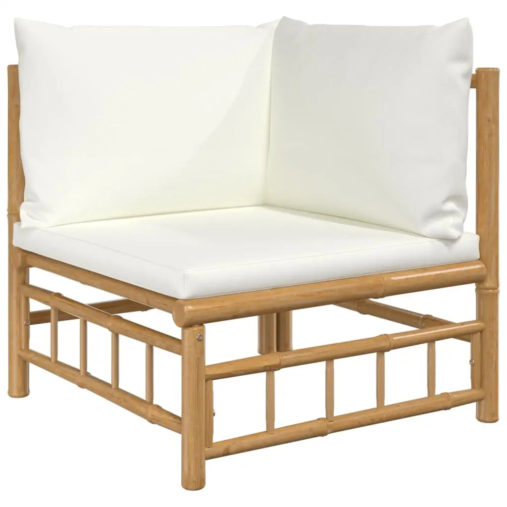 vidaXL 6 Piece Patio Lounge Set with Cream White Cushions Bamboo - Outdoor Furniture Set