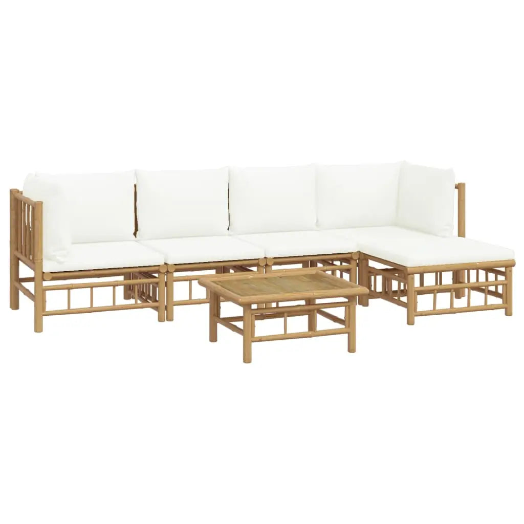 vidaXL 6 Piece Patio Lounge Set with Cream White Cushions Bamboo - Outdoor Lounge Set