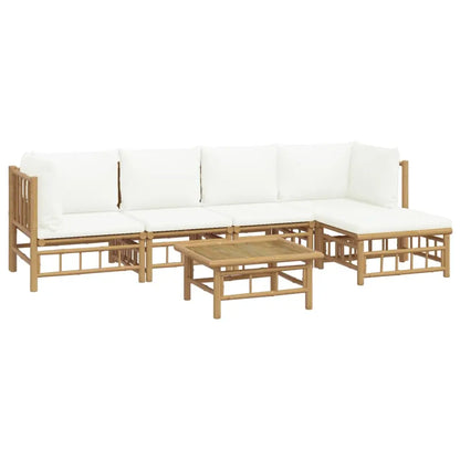 vidaXL 6 Piece Patio Lounge Set with Cream White Cushions Bamboo - Outdoor Lounge Set