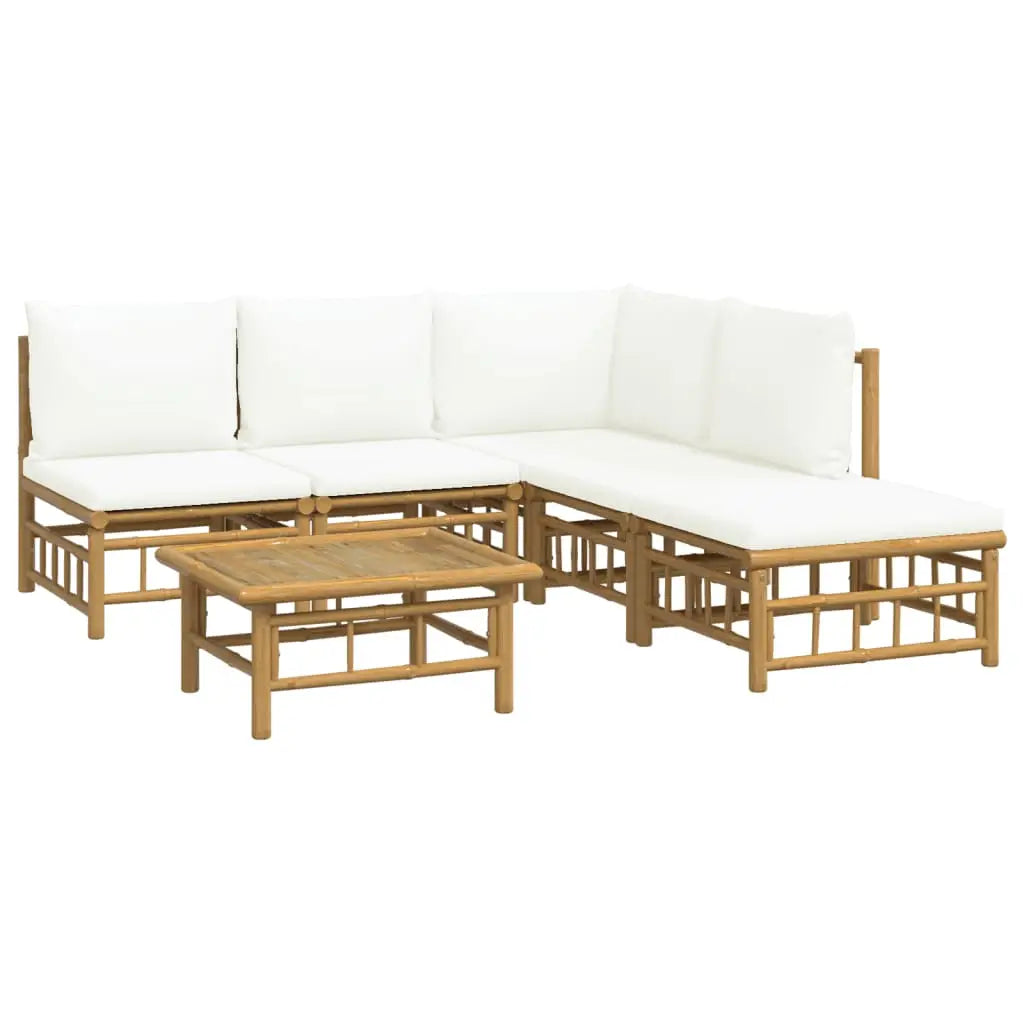 vidaXL 6 Piece Patio Lounge Set with Cream White Cushions Bamboo - Outdoor Furniture Set
