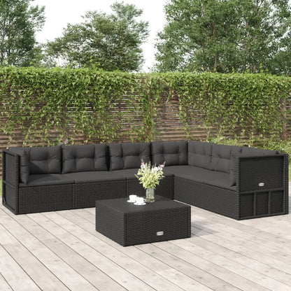 vidaXL 6 Piece Patio Lounge Set with Cushions Black Poly Rattan - Outdoor Furniture Set