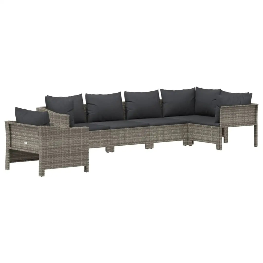 vidaXL 6 Piece Patio Lounge Set with Cushions Gray Poly Rattan - Outdoor Furniture Set