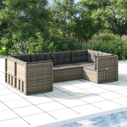 vidaXL 6 Piece Patio Lounge Set with Cushions Gray Poly Rattan - Furniture > Outdoor Furniture > Outdoor Furniture Sets