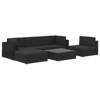 vidaXL 6 Piece Patio Lounge Set with Cushions Poly Rattan Black - Outdoor Lounge Set