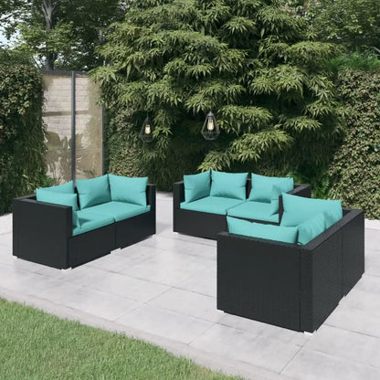 vidaXL 6 Piece Patio Lounge Set with Cushions Poly Rattan Black - Patio Lounge Set