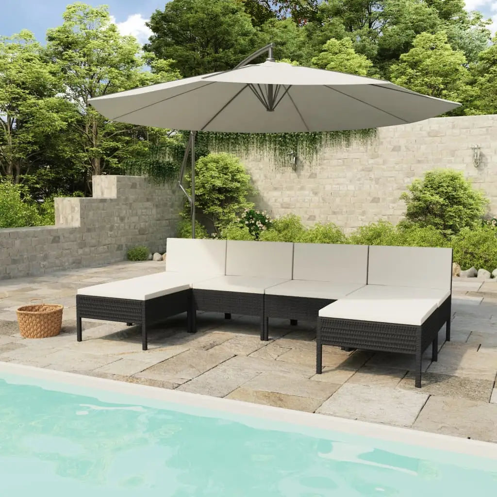 vidaXL 6 Piece Patio Lounge Set with Cushions Poly Rattan Black - Lounge Set
