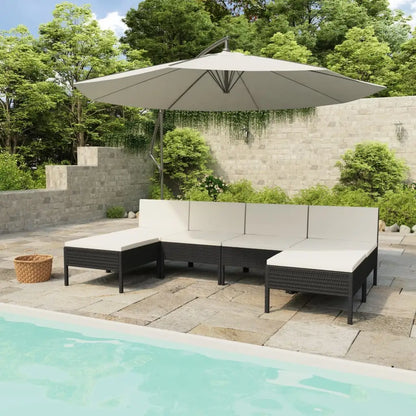 vidaXL 6 Piece Patio Lounge Set with Cushions Poly Rattan Black - Lounge Set
