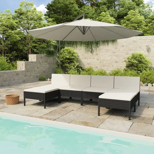 vidaXL 6 Piece Patio Lounge Set with Cushions Poly Rattan Black - Lounge Set
