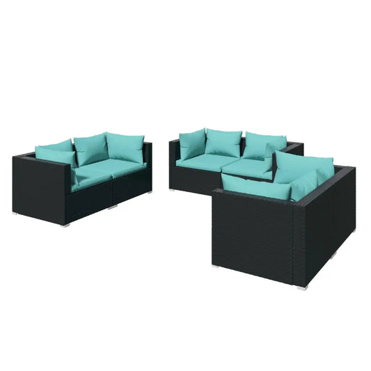 vidaXL 6 Piece Patio Lounge Set with Cushions Poly Rattan Black - Patio Lounge Set
